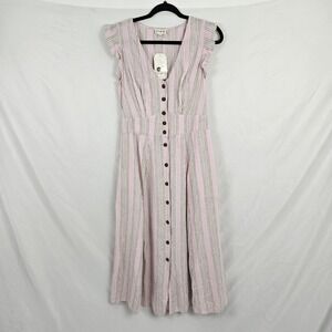 Wonderly Prairie Boho Style Maxi Dress Pink Striped Linen  Women's Small NWT